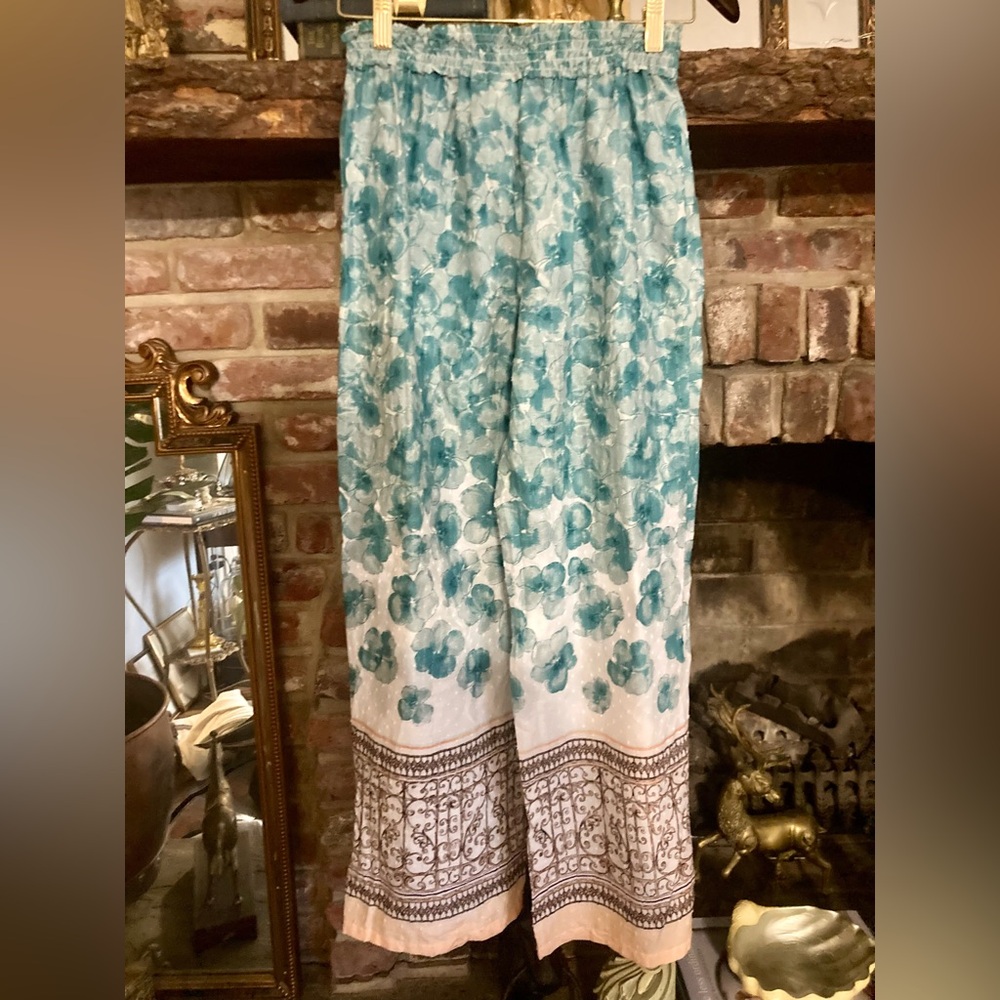 E by Eloise | Anthropologie Smocked Waist Palazzo Lounge Cottagecore Resort Pant - Picture 2 of 9